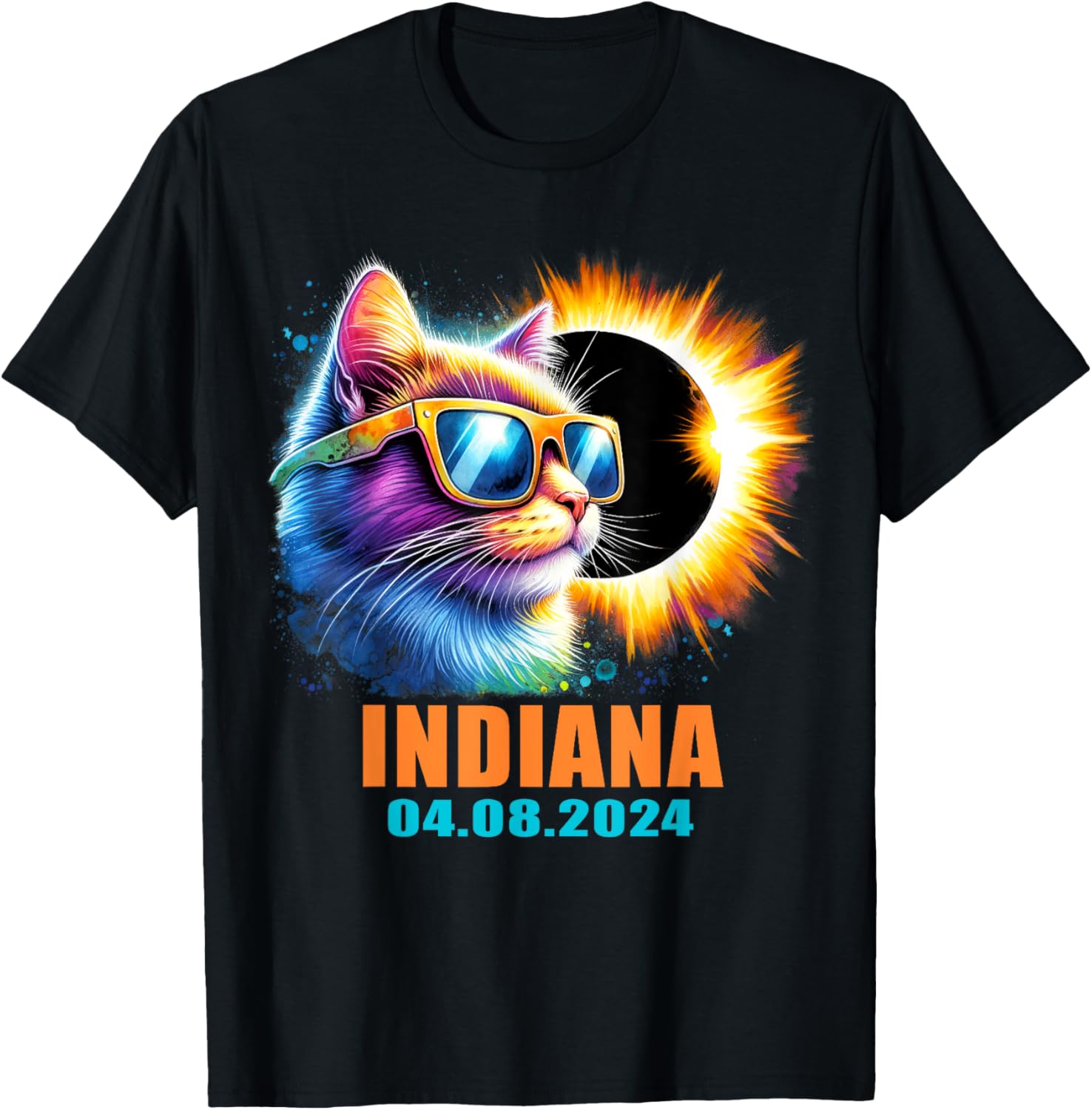 Indiana Total Solar Eclipse 2024 Cat T-Shirt