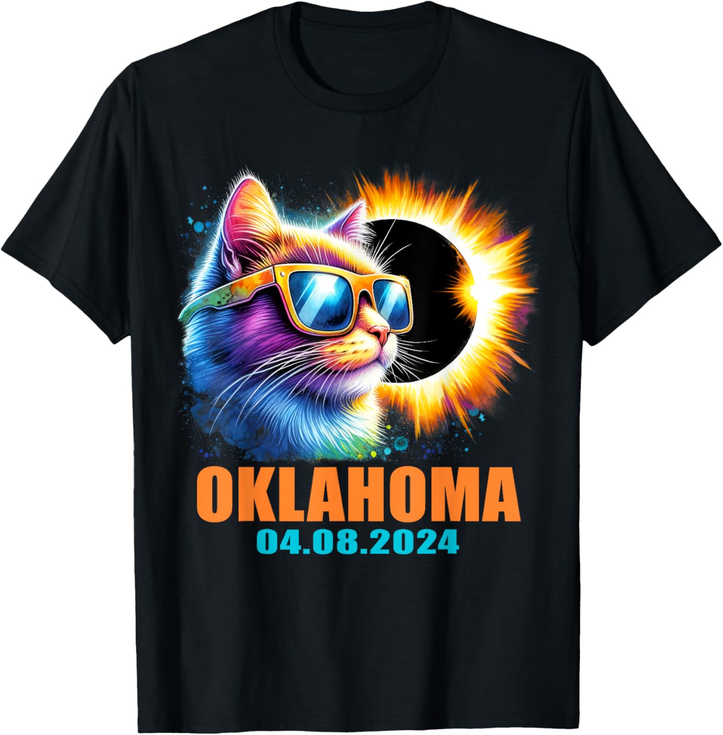 Oklahoma Total Solar Eclipse 2024 Cat T-Shirt